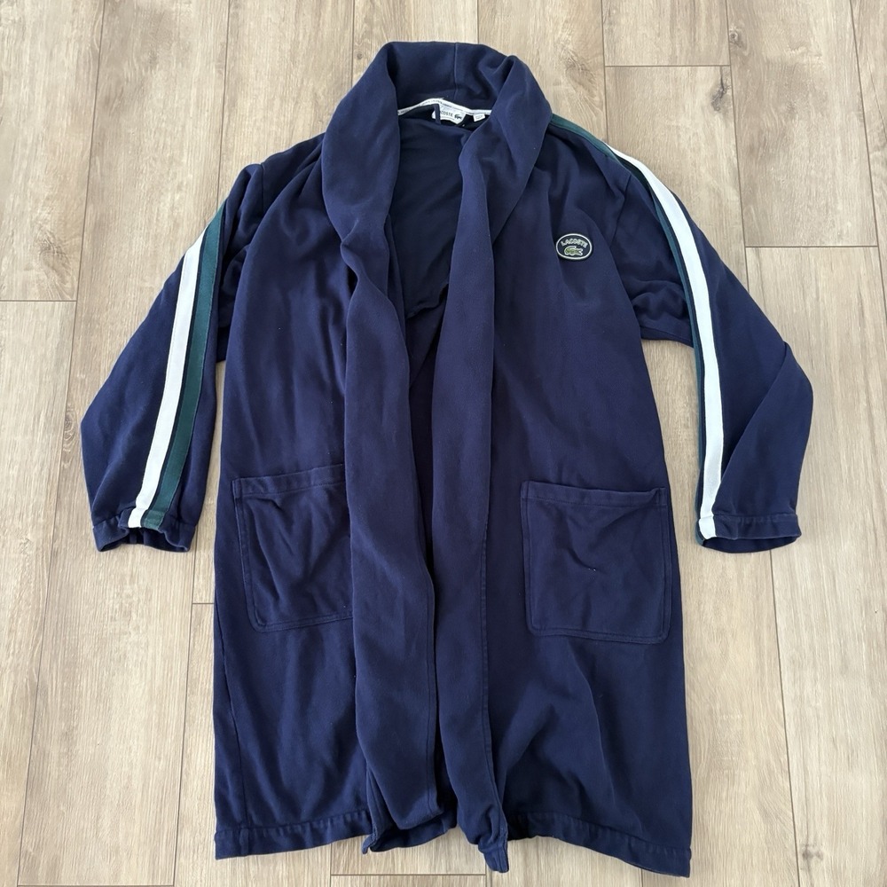 Lacoste Robe Mens XL Blue Terry Cotton Bath Lounge Sleepwear No Belt